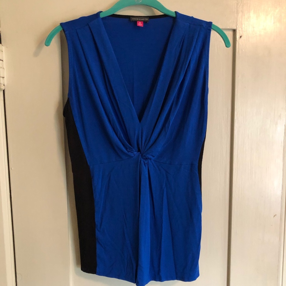 Vince Camuto blue and black knotted tank